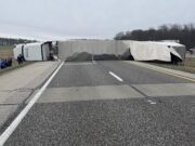 Overturned semi closes I-70 in Indiana