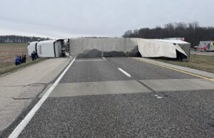 Overturned semi closes I-70 in Indiana