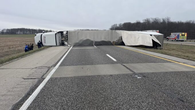 Overturned semi closes I-70 in Indiana