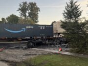 One person injured after train strikes semi-truck in Indiana