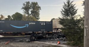 One person injured after train strikes semi-truck in Indiana
