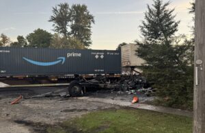 One person injured after train strikes semi-truck in Indiana