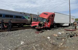 Semi-truck driver injured following collision with train in North Carolina